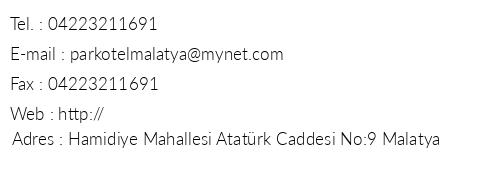 Malatya Park Otel telefon numaralar, faks, e-mail, posta adresi ve iletiim bilgileri